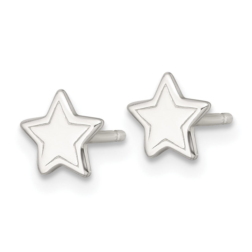 Sterling Silver Polished and Grooved Star Post Earrings