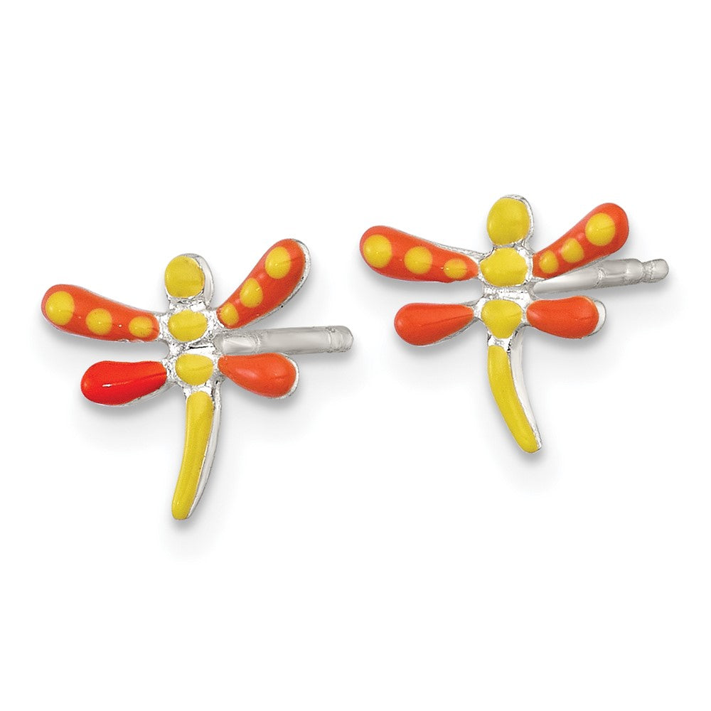 Sterling Silver Polished Enameled Dragonfly Post Earrings