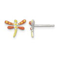 Sterling Silver Polished Enameled Dragonfly Post Earrings