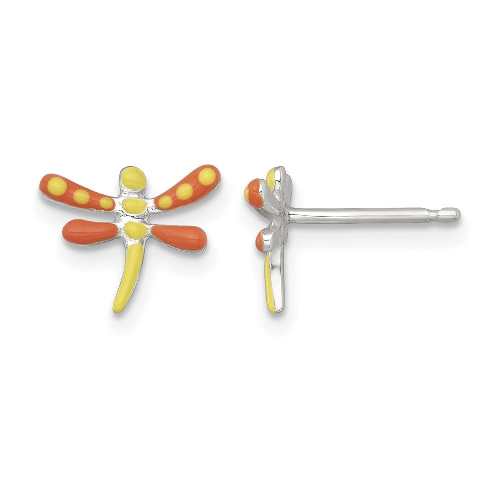 Sterling Silver Polished Enameled Dragonfly Post Earrings