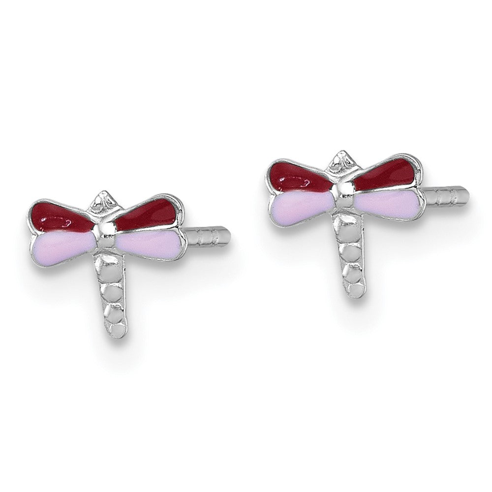 SS Madi K RH-plated Enamel Red And Pink Dragonfly Post Earrings