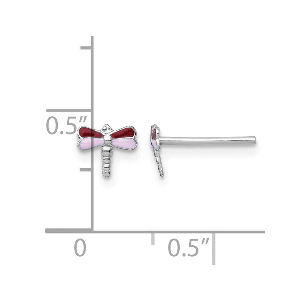 SS Madi K RH-plated Enamel Red And Pink Dragonfly Post Earrings