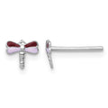 SS Madi K RH-plated Enamel Red And Pink Dragonfly Post Earrings