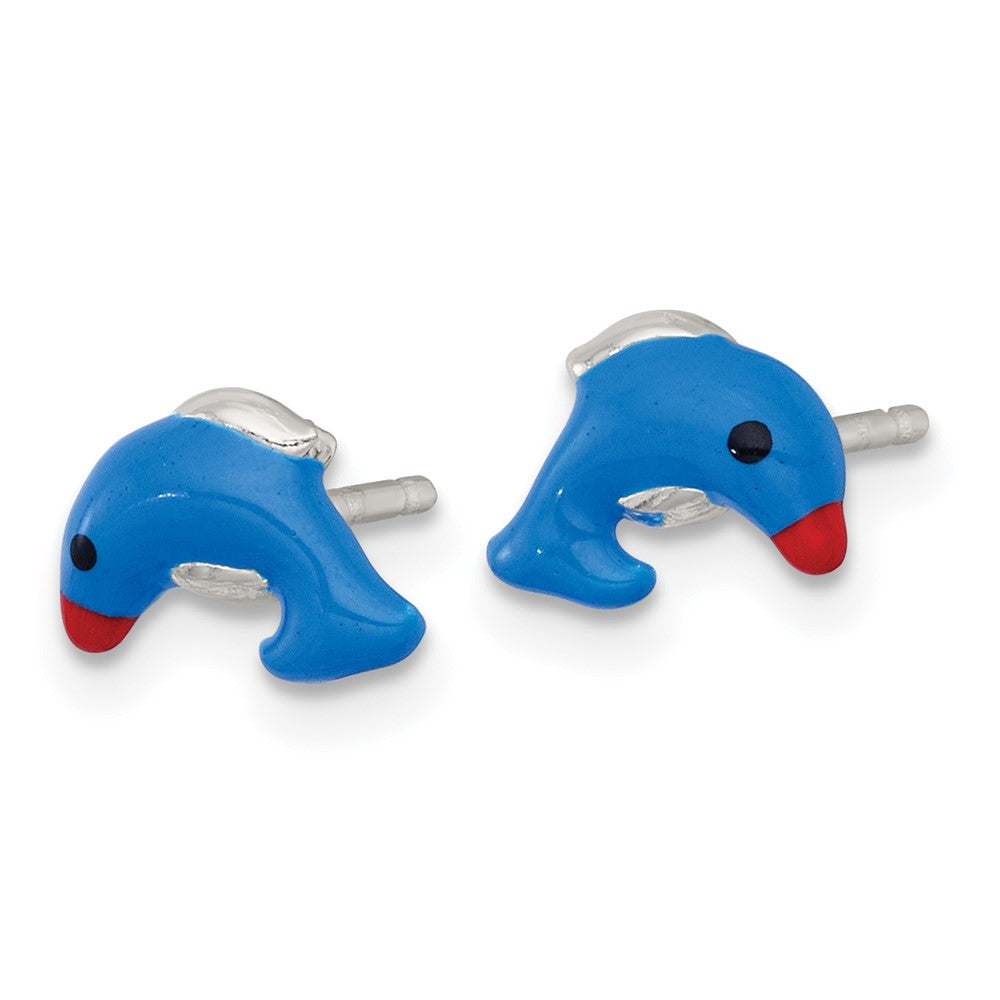 Sterling Silver Enameled Dolphin Children's Post Earrings