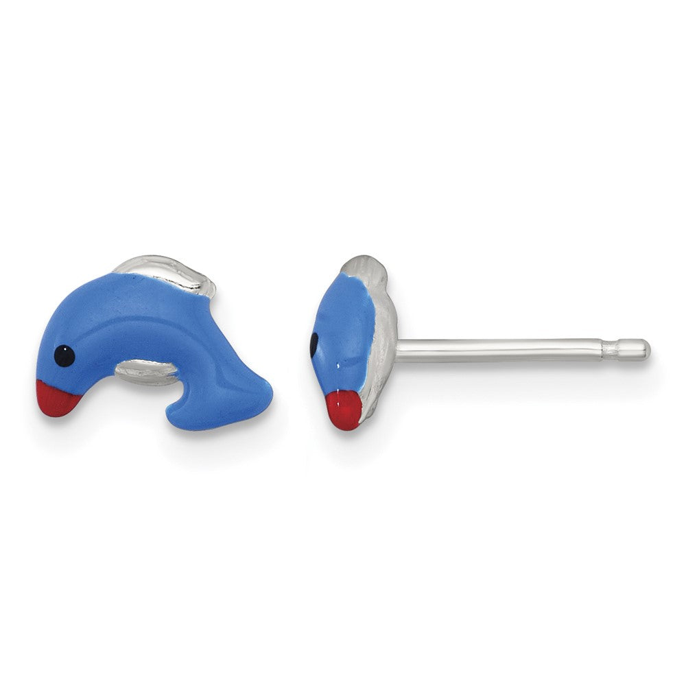 Sterling Silver Enameled Dolphin Children's Post Earrings