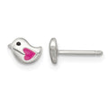 Sterling Silver Polished Enameled Heart Bird Post Earrings