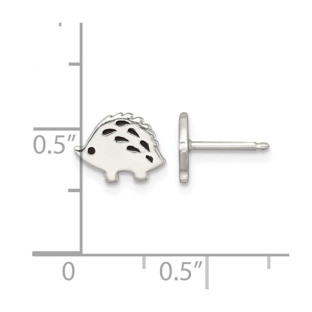 Sterling Silver Polished Enameled Hedgehog Post Earrings