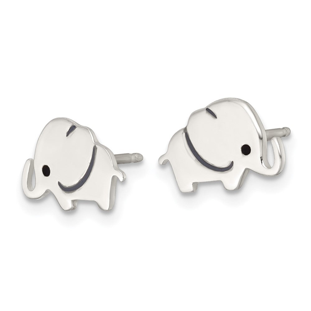 Sterling Silver Polished Enameled Elephant Post Earrings