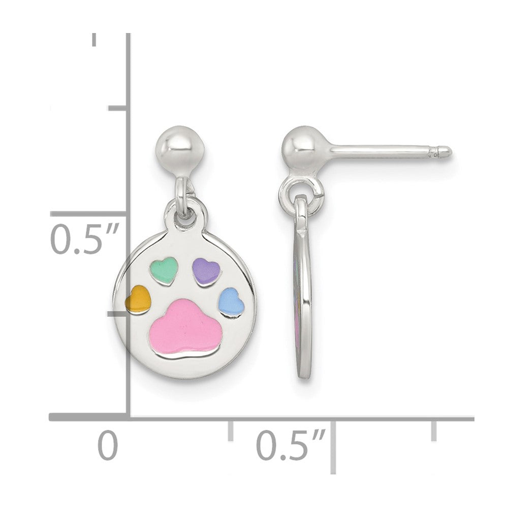 Sterling Silver Enamel Mult-icolor Pawprint Post Dangle Earrings