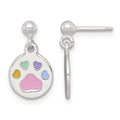 Sterling Silver Enamel Mult-icolor Pawprint Post Dangle Earrings