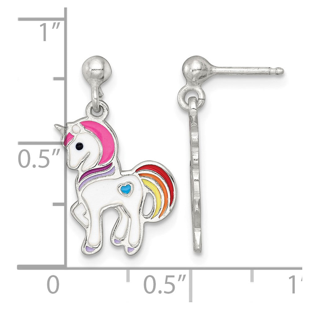 Sterling Silver Polished Enameled Unicorn Danble Post Earrings