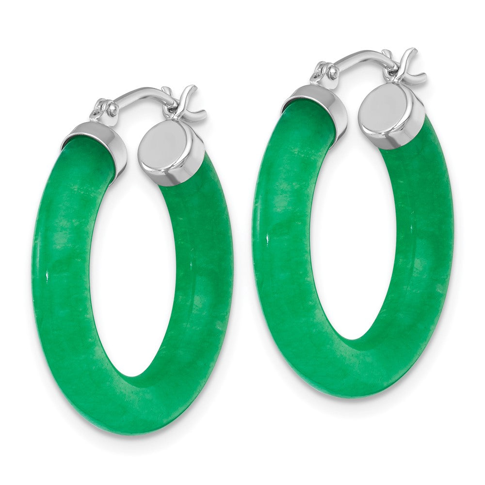 Sterling Silver RH-plated 4.3mm Dyed Jade Quartz Round Hoop Earrings