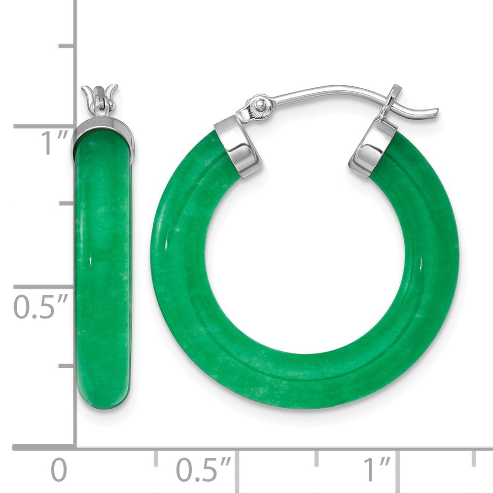 Sterling Silver RH-plated 4.3mm Dyed Jade Quartz Round Hoop Earrings