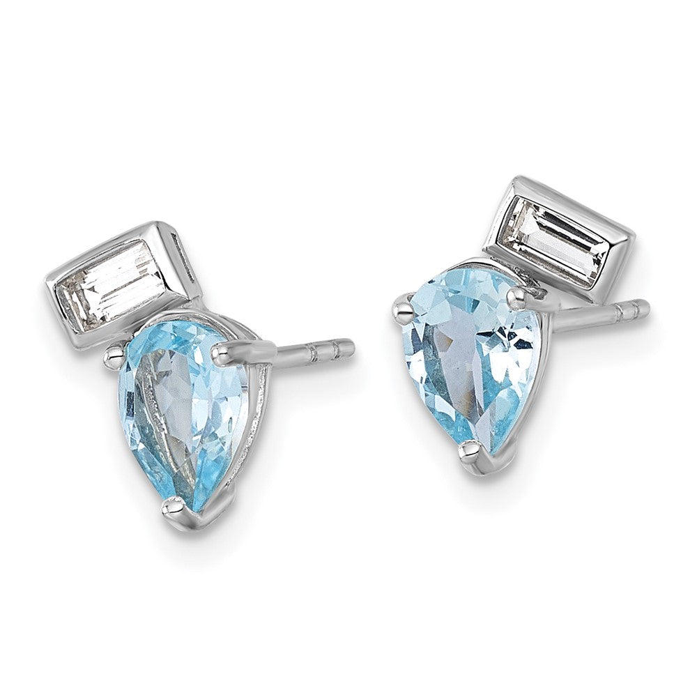 SS RH-plated Pear and Rectangle Shape BT and White Topaz Post Earrings