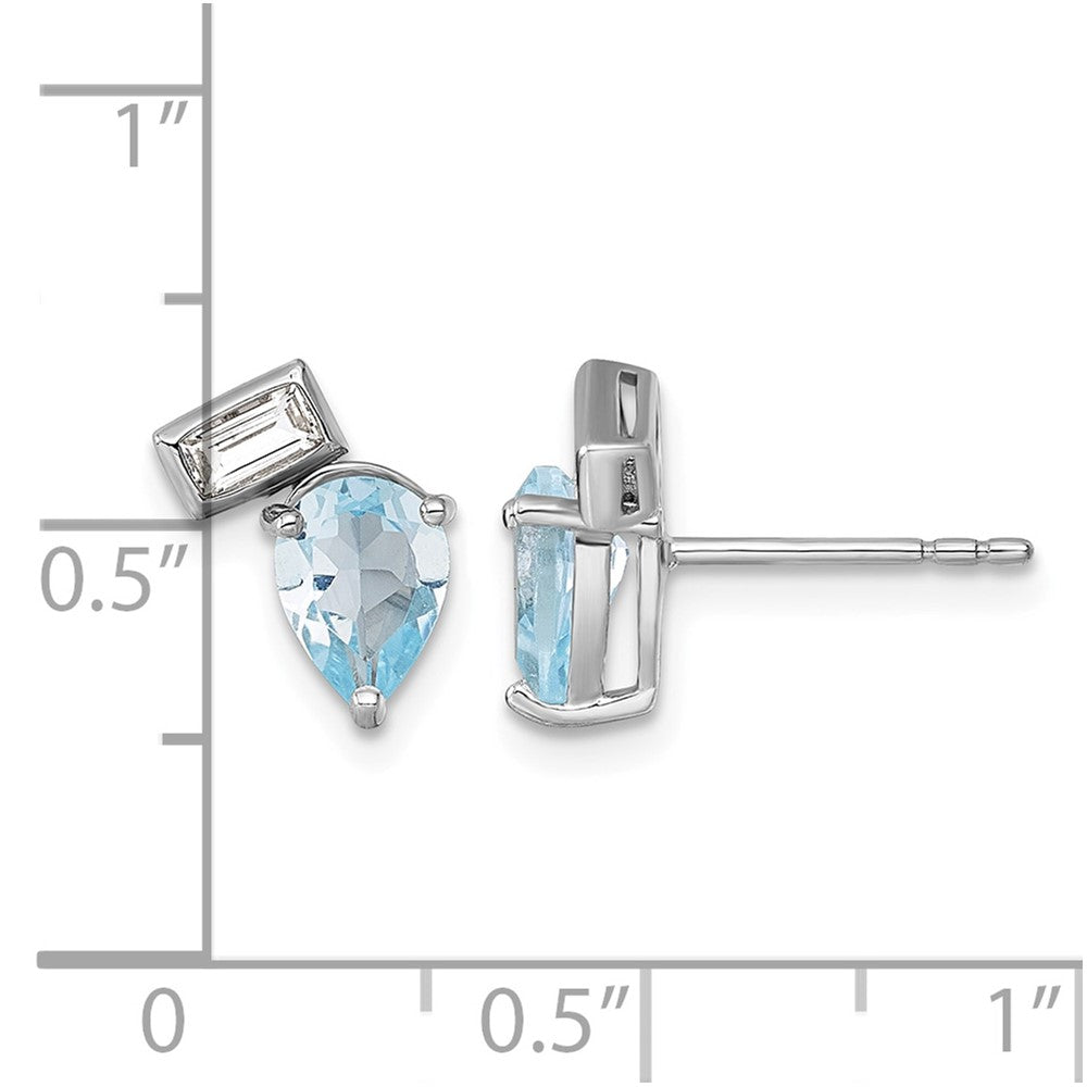 SS RH-plated Pear and Rectangle Shape BT and White Topaz Post Earrings