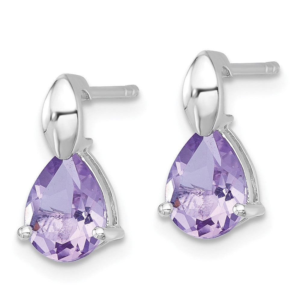 SS RH-plated Polished Amethyst Teardrop Post Dangle Earrings