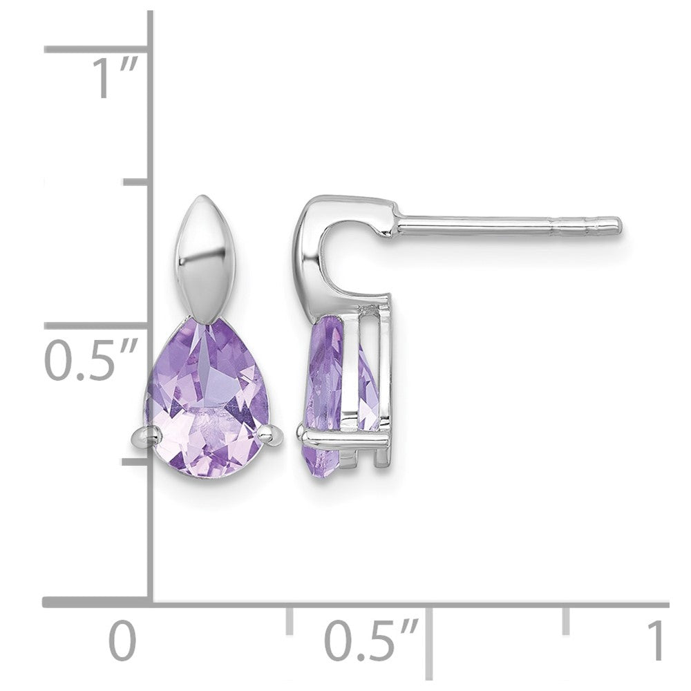 SS RH-plated Polished Amethyst Teardrop Post Dangle Earrings