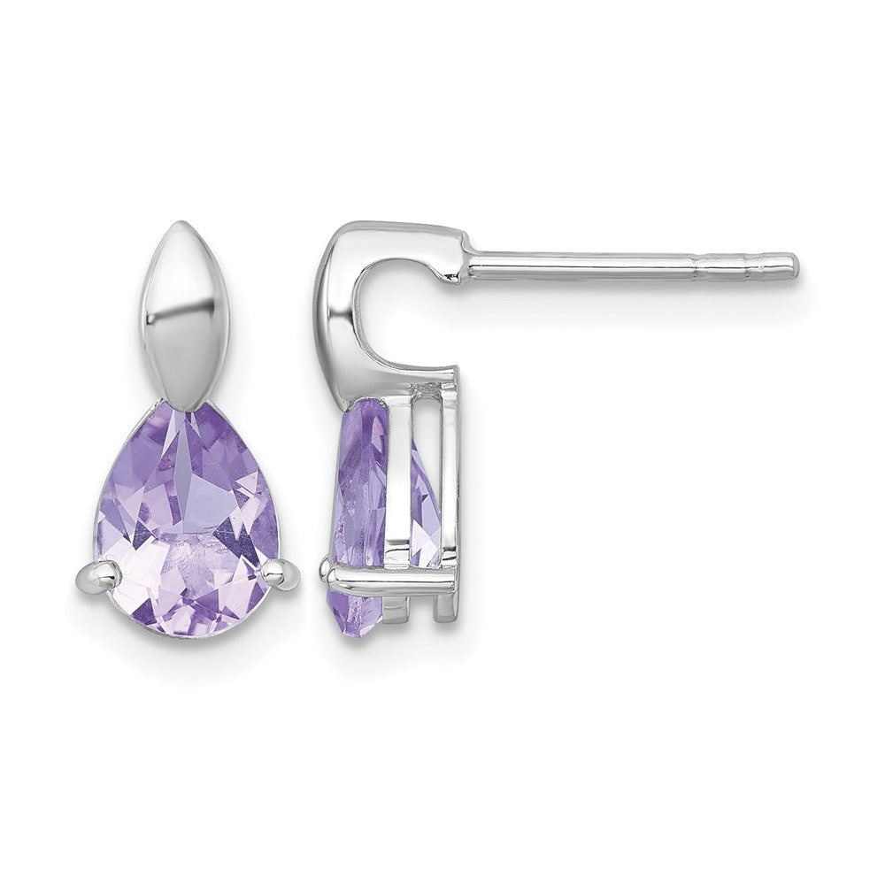 SS RH-plated Polished Amethyst Teardrop Post Dangle Earrings