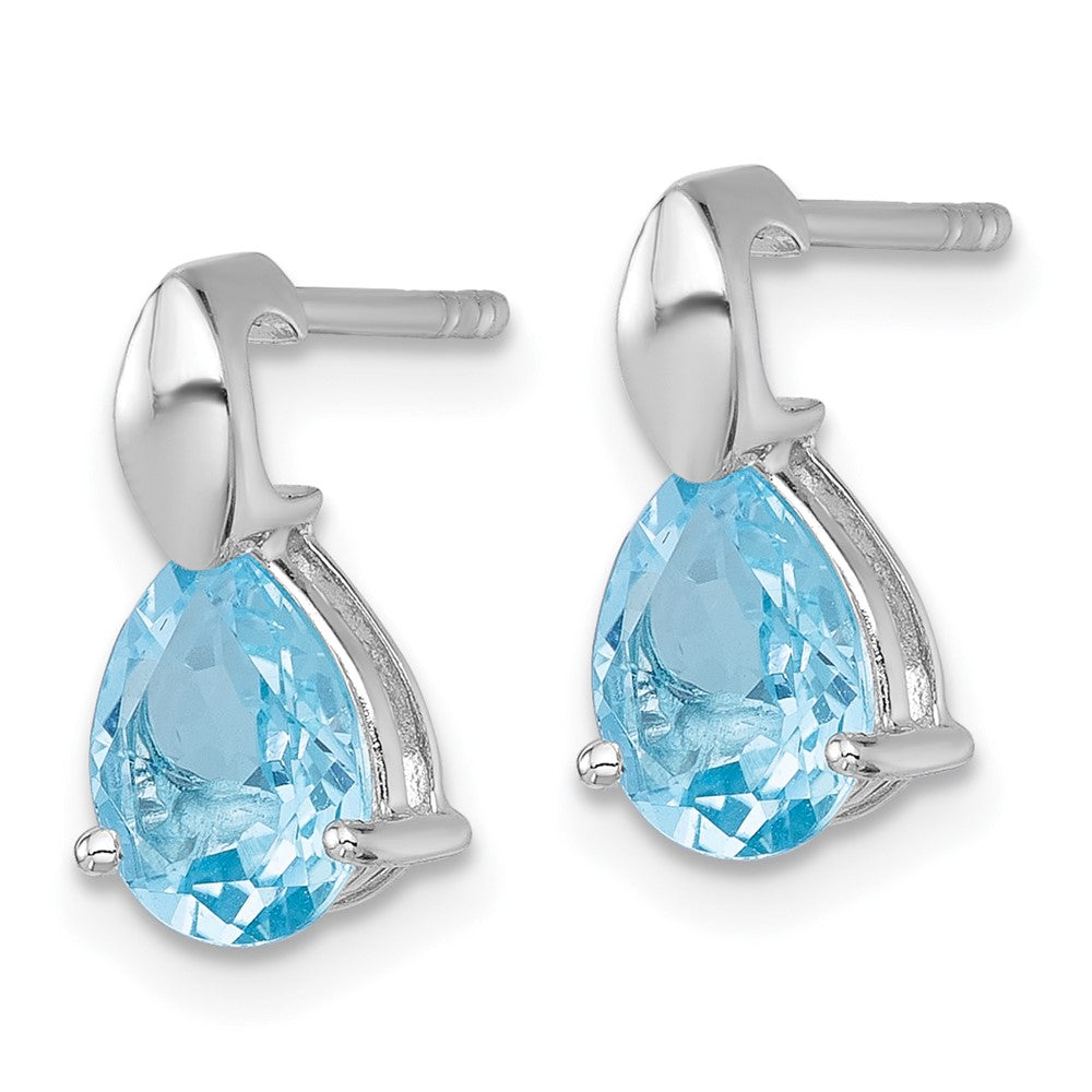 SS RH-plated Polished Blue Topaz Teardrop Post Dangle Earrings
