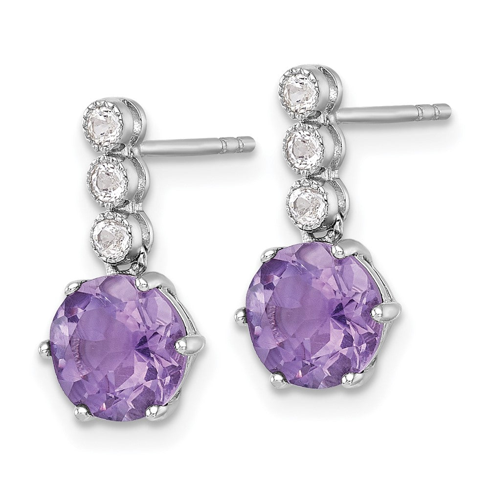 Sterling Silver RH-plated Amethyst and White Topaz Post Dangle Earrings