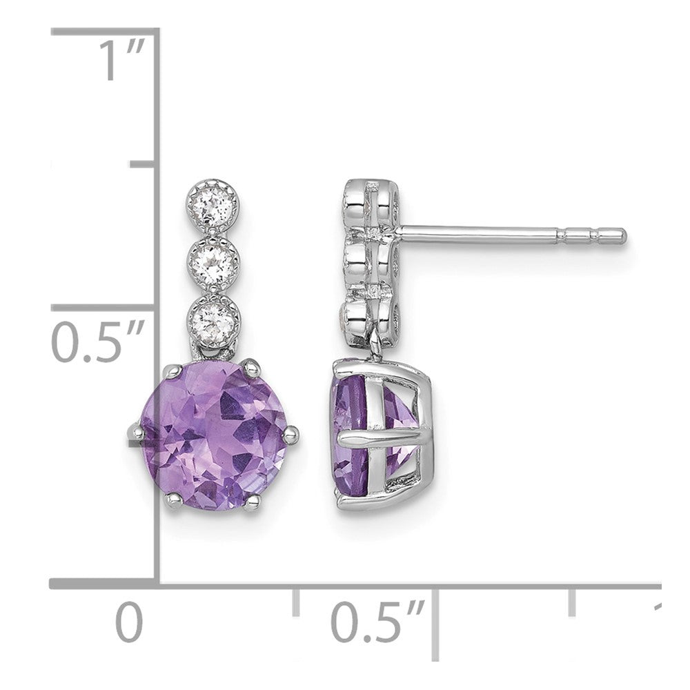 Sterling Silver RH-plated Amethyst and White Topaz Post Dangle Earrings
