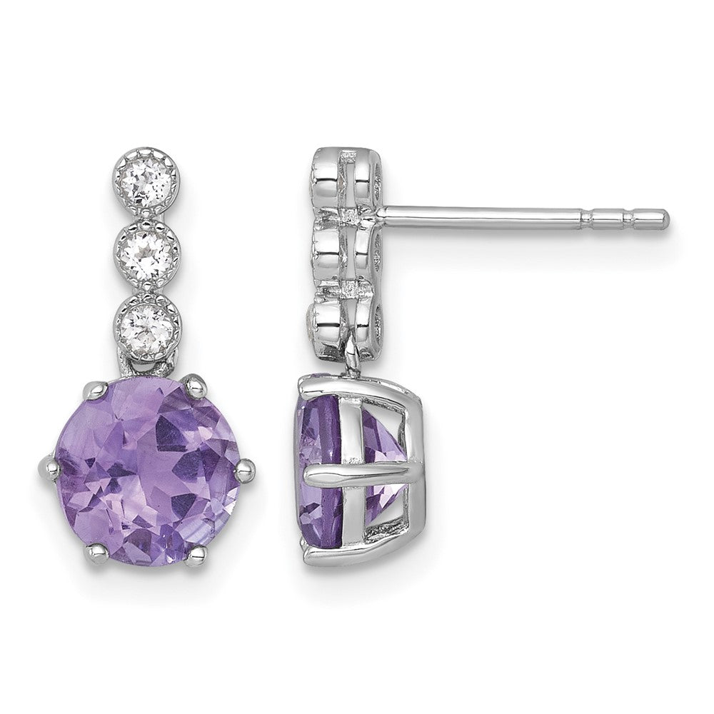 Sterling Silver RH-plated Amethyst and White Topaz Post Dangle Earrings