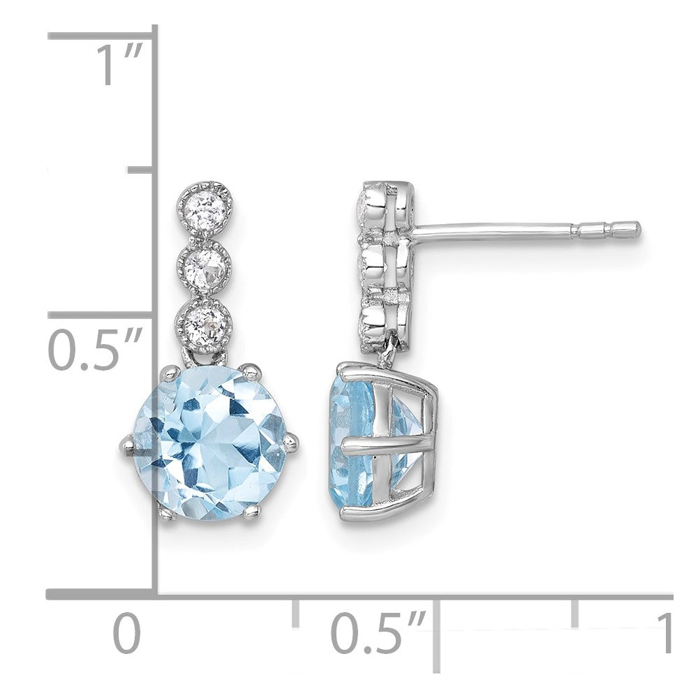 Sterling Silver RH-plated Polished BT and White Topaz Post Dangle Earrings