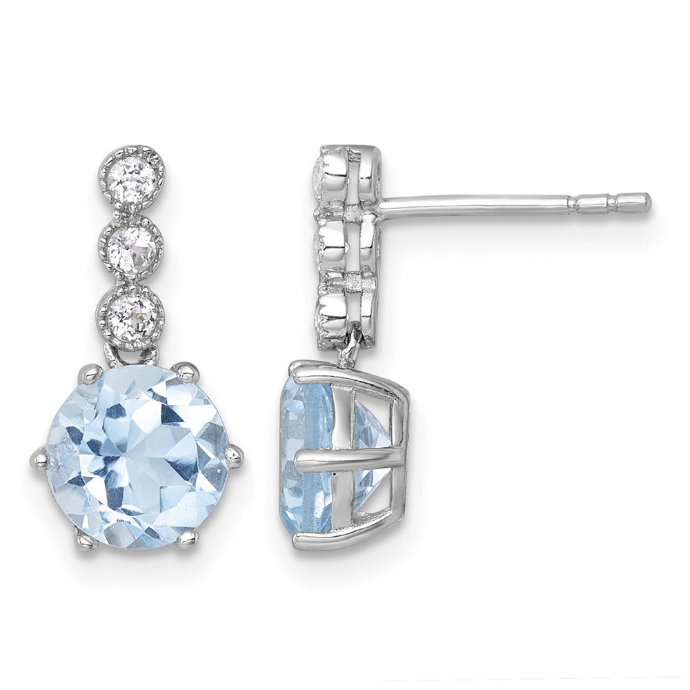 Sterling Silver RH-plated Polished BT and White Topaz Post Dangle Earrings