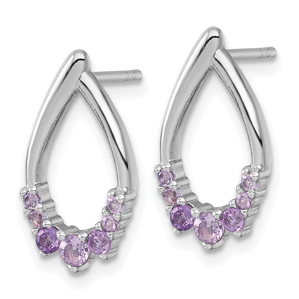 Sterling Silver RH-plated Polished Amethyst Teardrop Post Earrings
