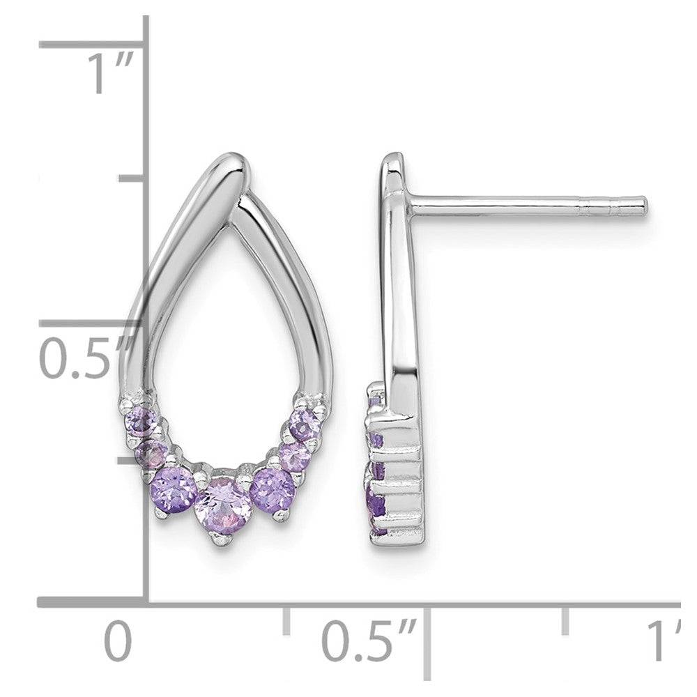 Sterling Silver RH-plated Polished Amethyst Teardrop Post Earrings