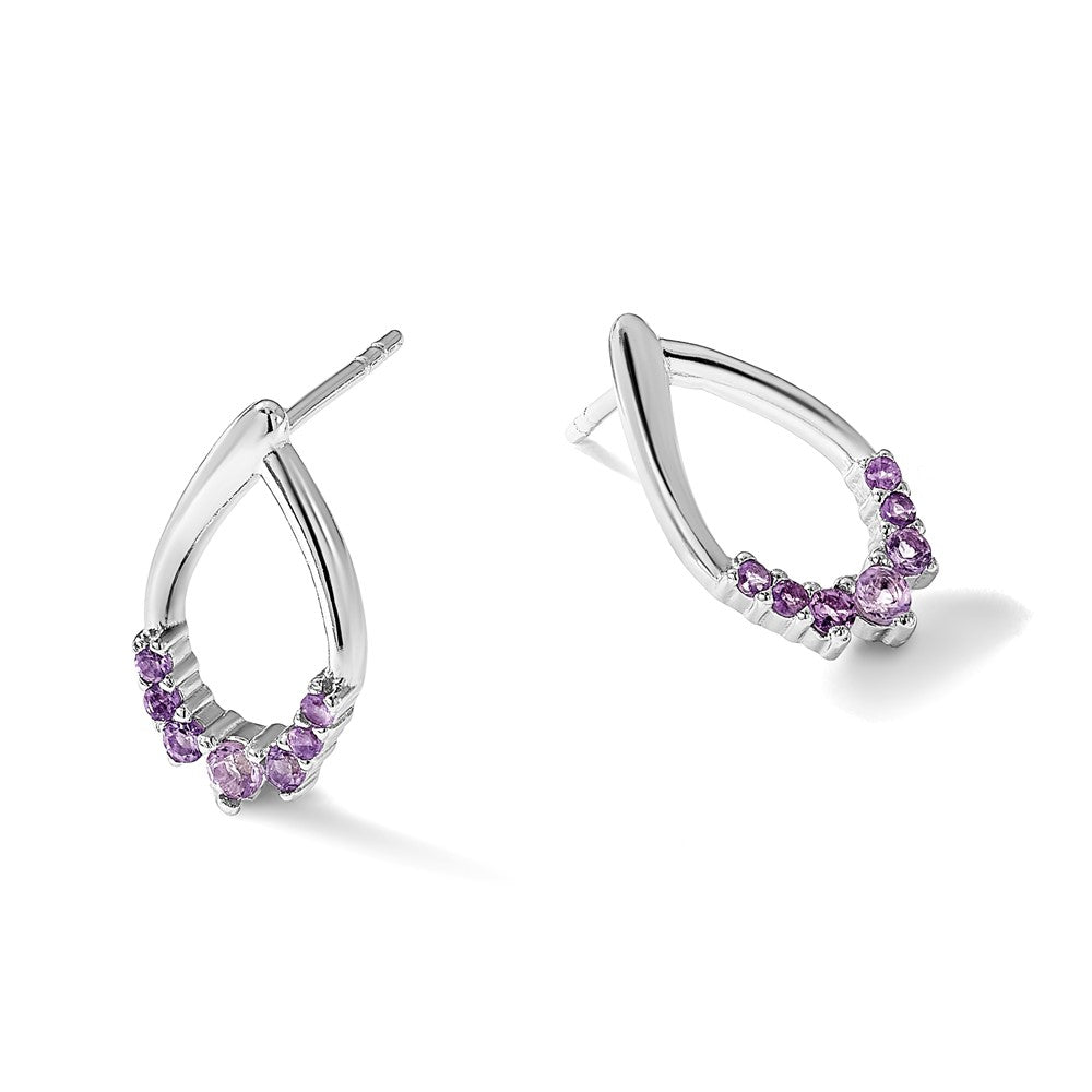 Sterling Silver RH-plated Polished Amethyst Teardrop Post Earrings