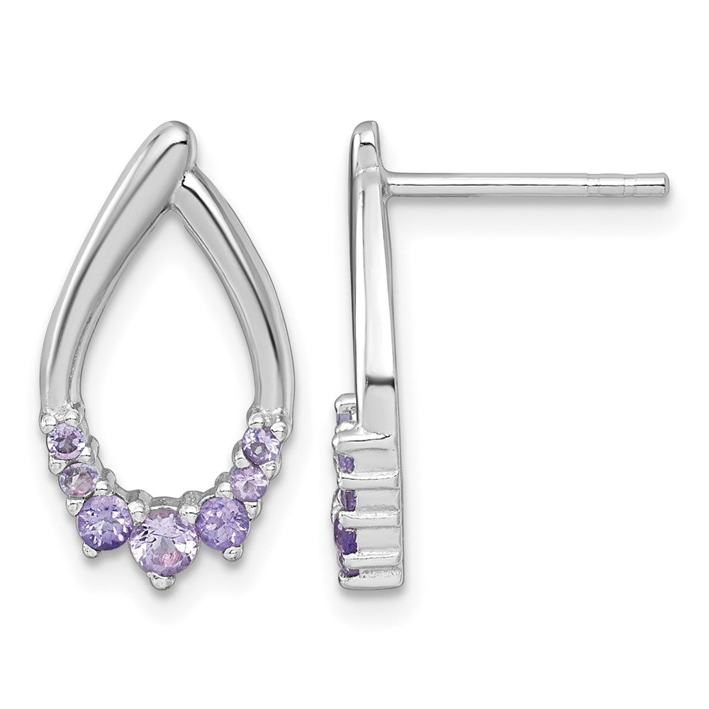 Sterling Silver RH-plated Polished Amethyst Teardrop Post Earrings