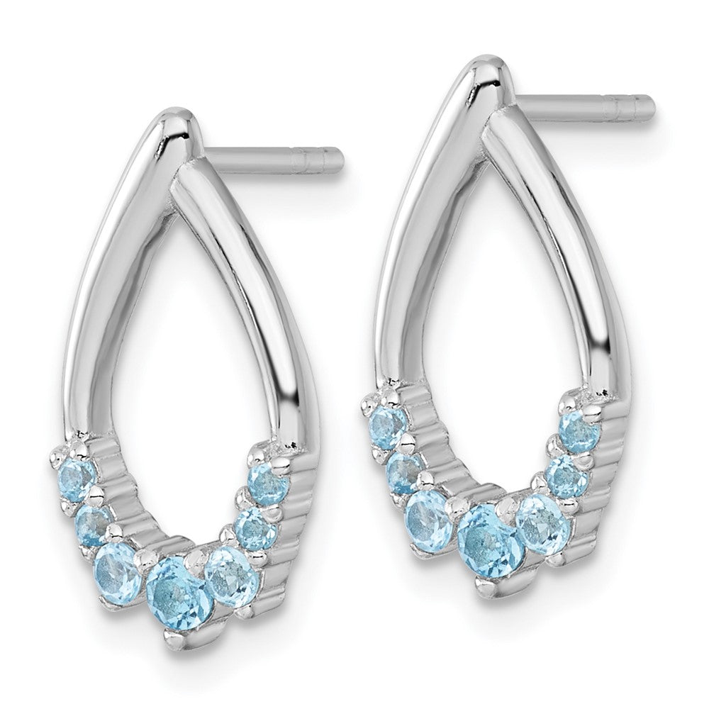 Sterling Silver RH-plated Polished Swiss Blue Topaz Teardrop Post Earrings