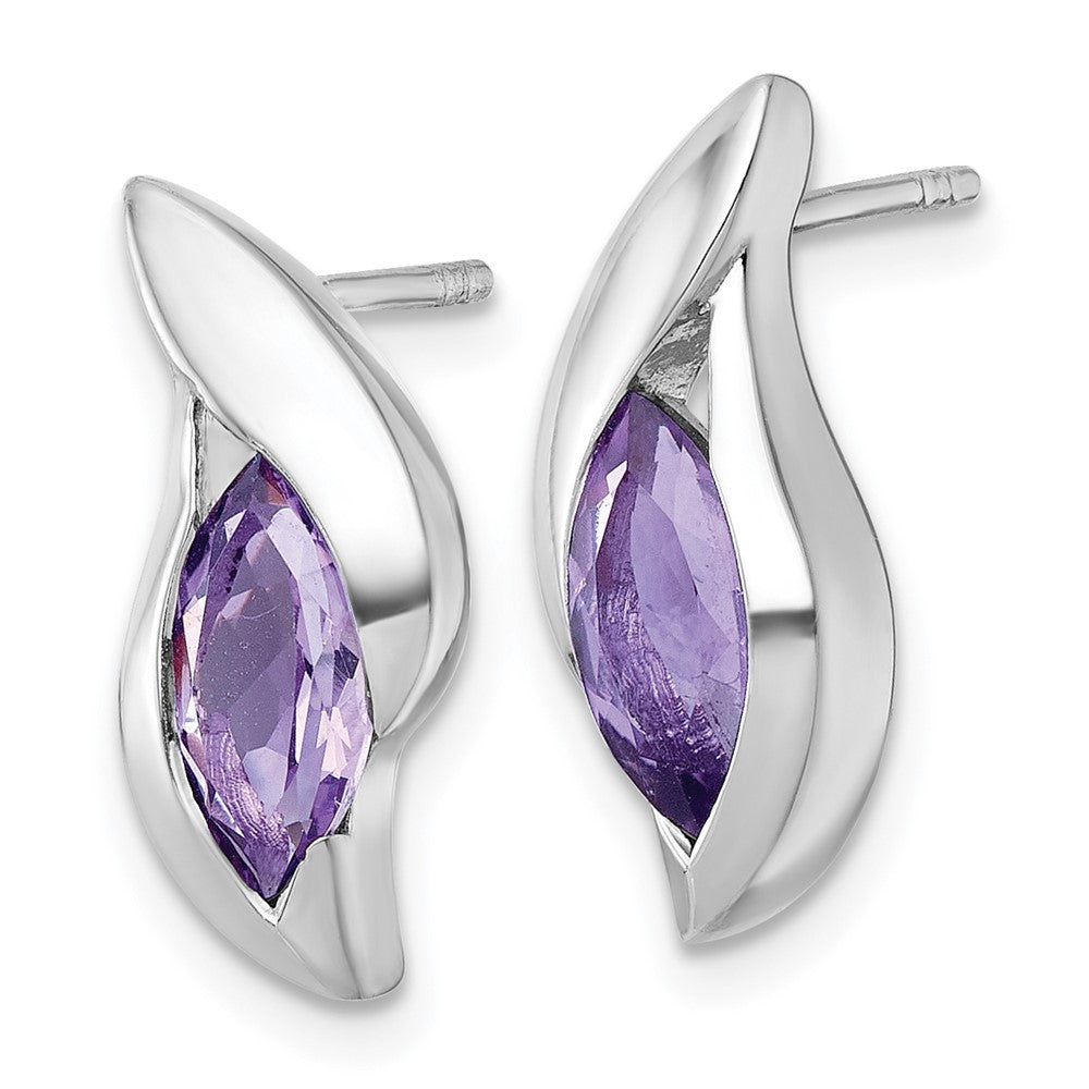 Sterling Silver Rh-plated Polished Amethyst Drop Post Earrings