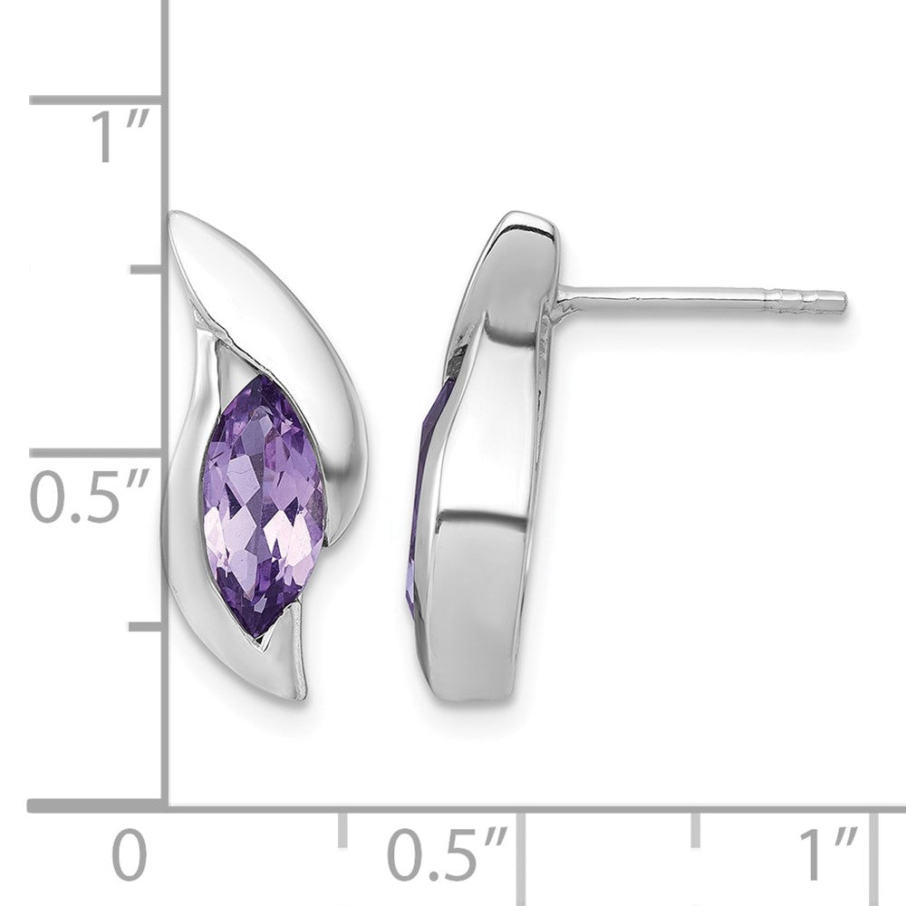 Sterling Silver Rh-plated Polished Amethyst Drop Post Earrings