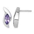 Sterling Silver Rh-plated Polished Amethyst Drop Post Earrings