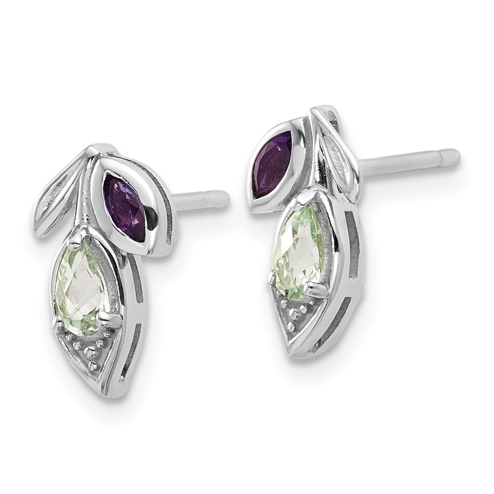 SS RH-plated Amethyst & Green Quartz Flower Post Earrings