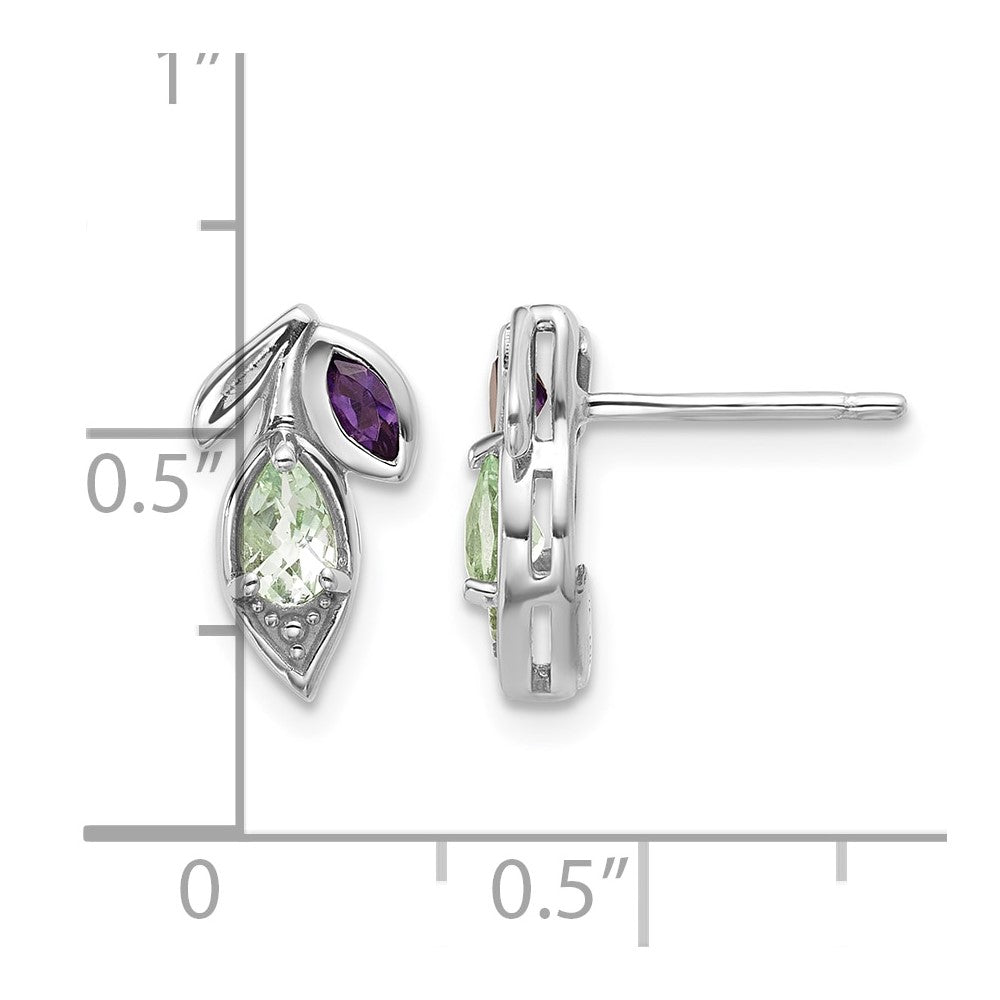 SS RH-plated Amethyst & Green Quartz Flower Post Earrings