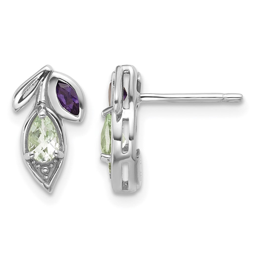 SS RH-plated Amethyst & Green Quartz Flower Post Earrings