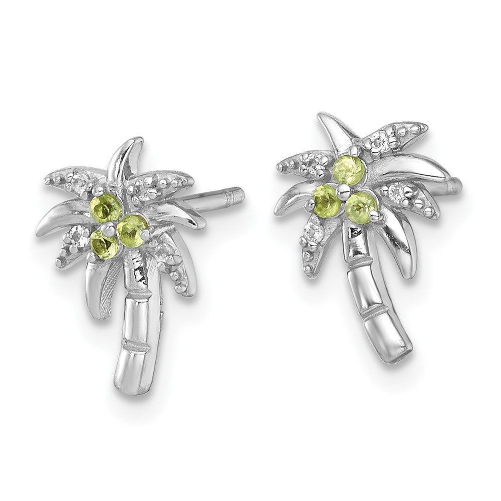 SS RH-pltd Polished & Grooved Peridot & WT Palm Tree Post Earrings