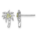 SS RH-pltd Polished & Grooved Peridot & WT Palm Tree Post Earrings
