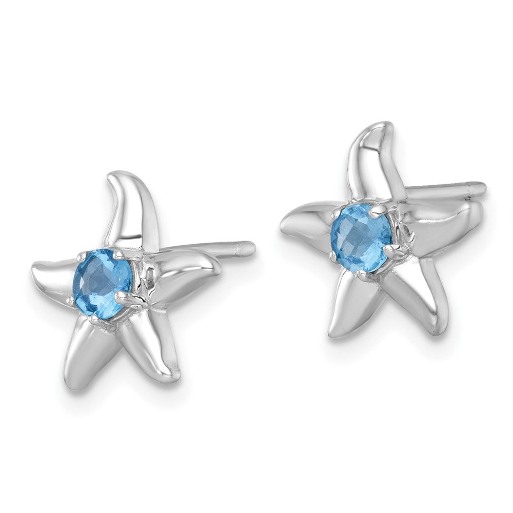 Sterling Silver RH-plated Light Swiss Blue Topaz Starfish Post Earrings