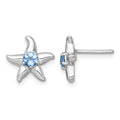 Sterling Silver RH-plated Light Swiss Blue Topaz Starfish Post Earrings