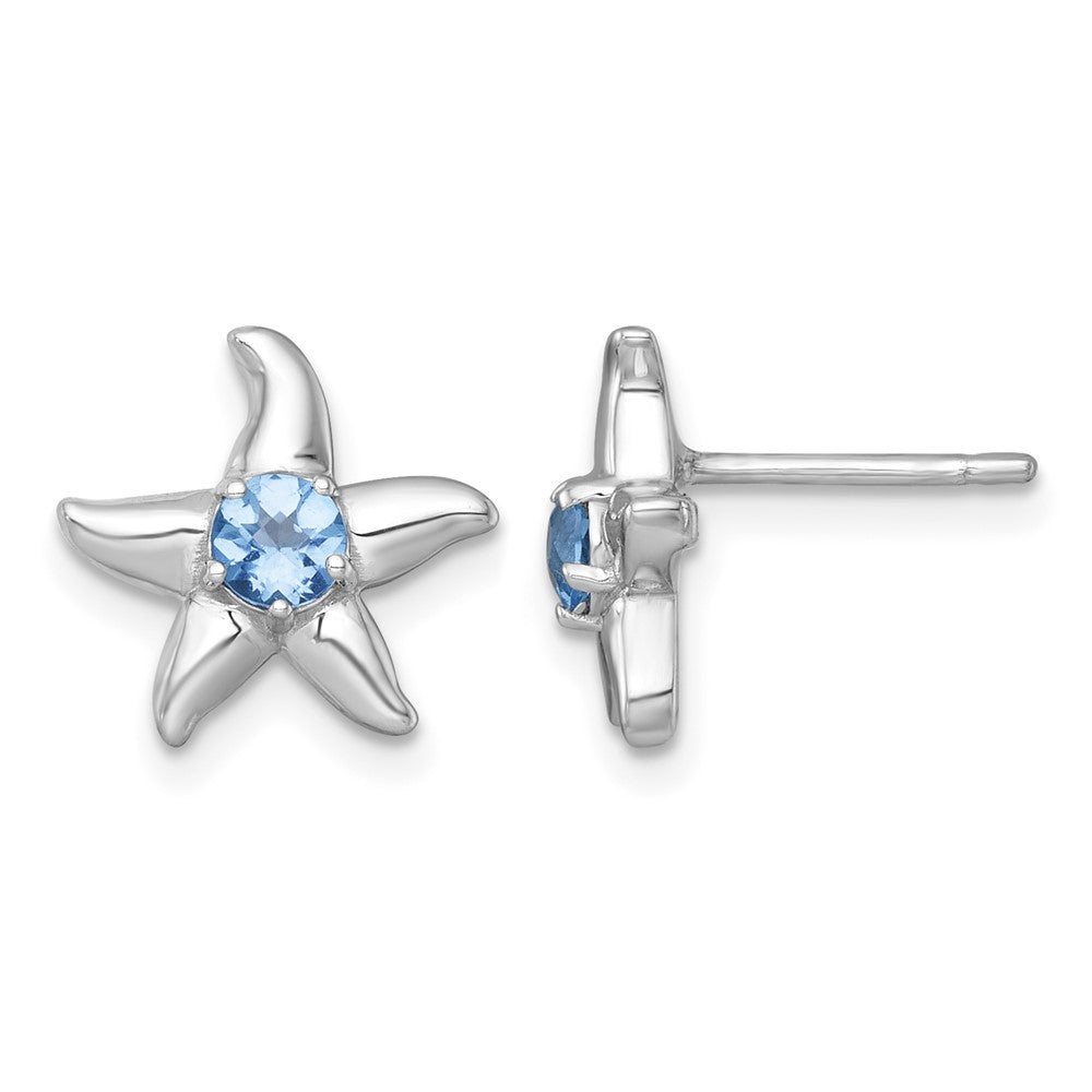 Sterling Silver RH-plated Light Swiss Blue Topaz Starfish Post Earrings