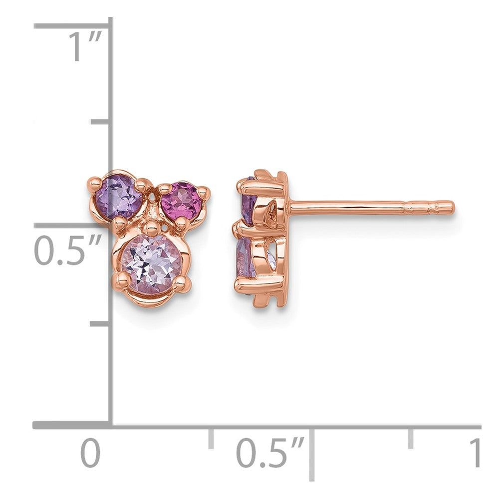 SS Rose Gold-pltd Amethyst/Pink Quartz/Rhod. Garnet Post Earrings