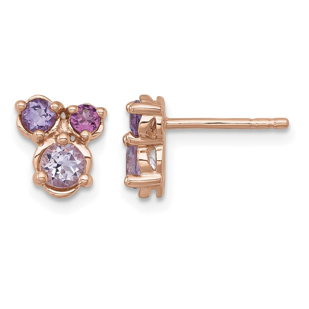 SS Rose Gold-pltd Amethyst/Pink Quartz/Rhod. Garnet Post Earrings