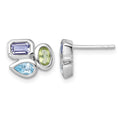 SS RH-plated Polished Blue Topaz/Peridot/Amethyst Post Earrings