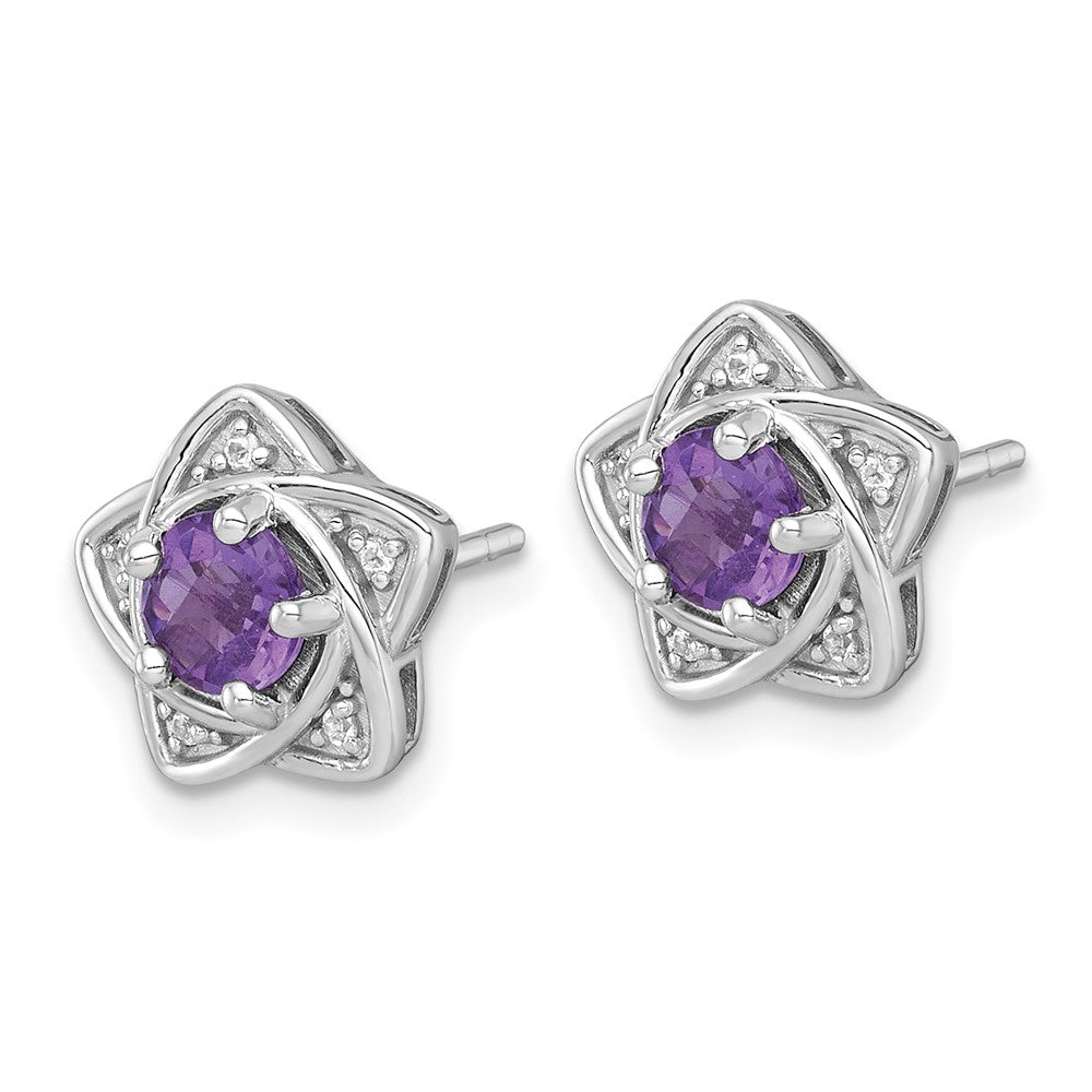 SS RH-plated Polished Amethyst & White Topaz Star Post Earrings