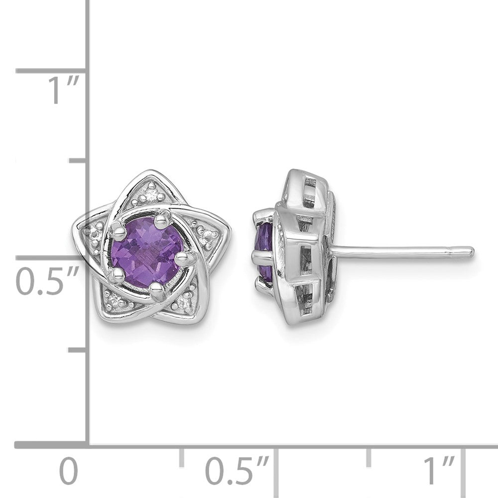 SS RH-plated Polished Amethyst & White Topaz Star Post Earrings
