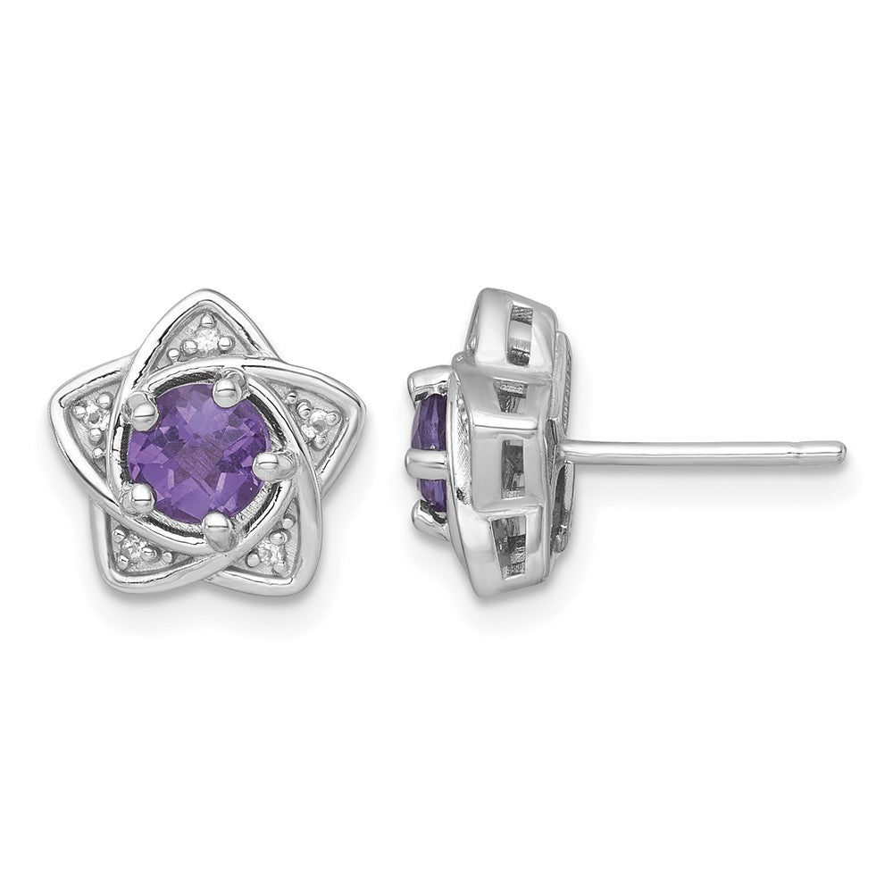 SS RH-plated Polished Amethyst & White Topaz Star Post Earrings